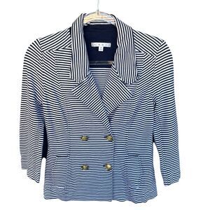 Cabi‎ Nautical Blazer Womens Small Blue White Striped #823 3/4 Sleeve Rayon
